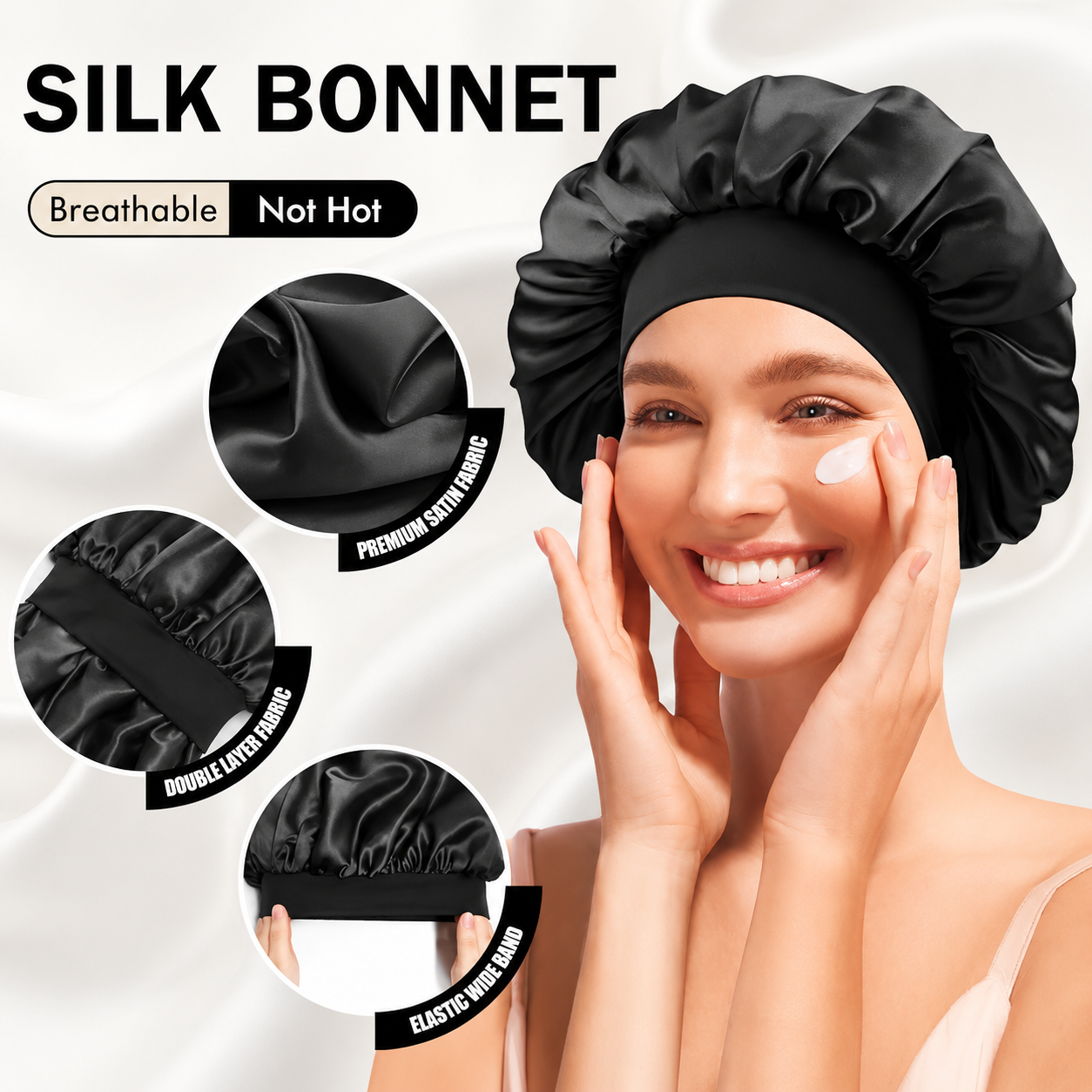 Wide-Brim Silk Sleep Bonnet