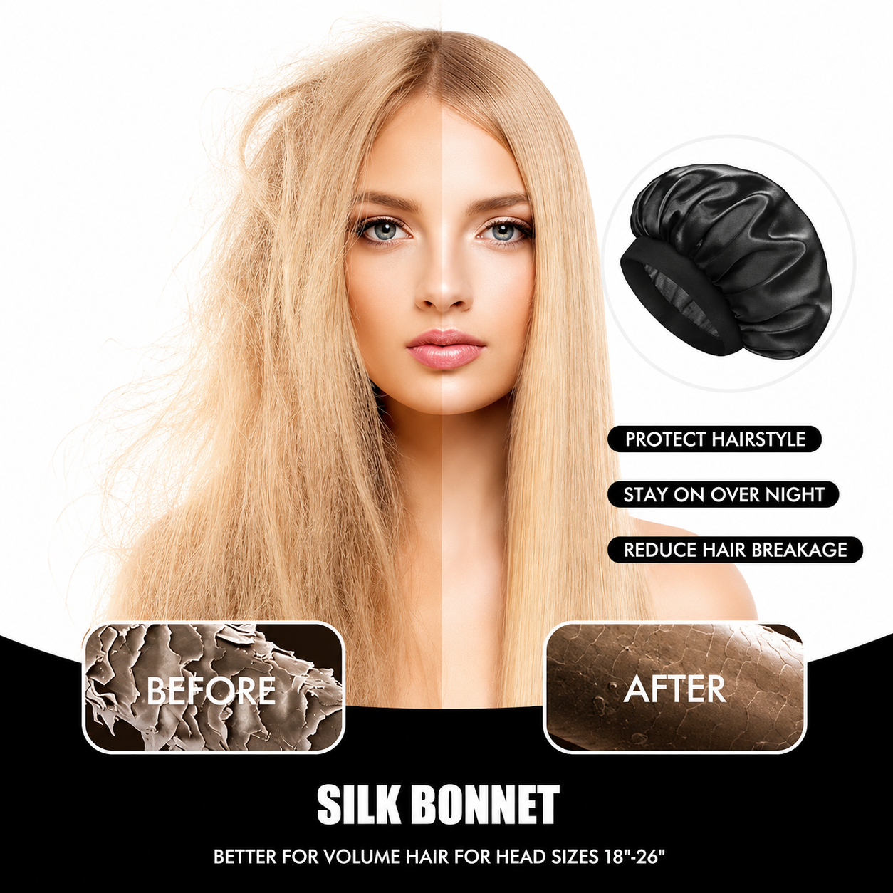 Wide-Brim Silk Sleep Bonnet